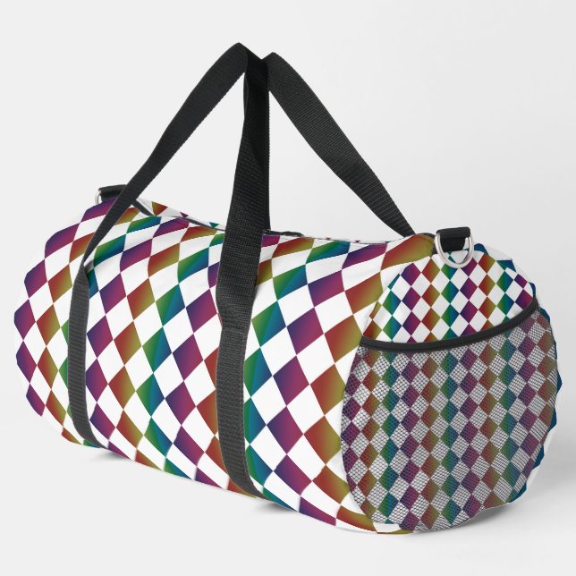 Colorful Multicolor Diamond Harlequin Checker Larg Duffle Bag (Right Corner)