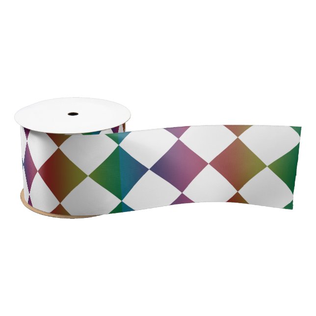 Colorful Multicolor Diamond Harlequin Checker  Satin Ribbon (Spool)