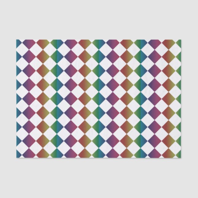 Colorful Multicolor Diamond Harlequin Checker  Tissue Paper (Front)