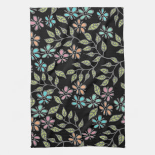 Colorful Multicolor Floral with Black Tea Towel