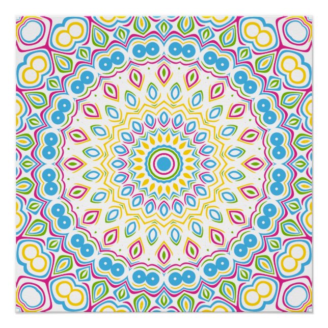 Colorful Multicolor Mandala Pattern Poster (Front)