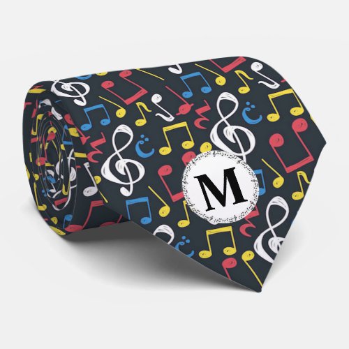 Colorful Multicolor Music Note  Monogram Musician Neck Tie