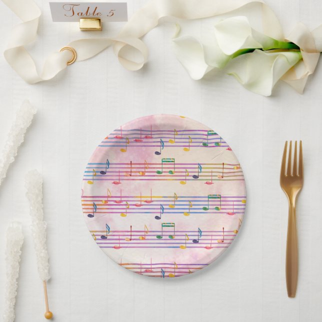 Colorful Multicolor Music Note Musician  Paper Plates (Wedding)