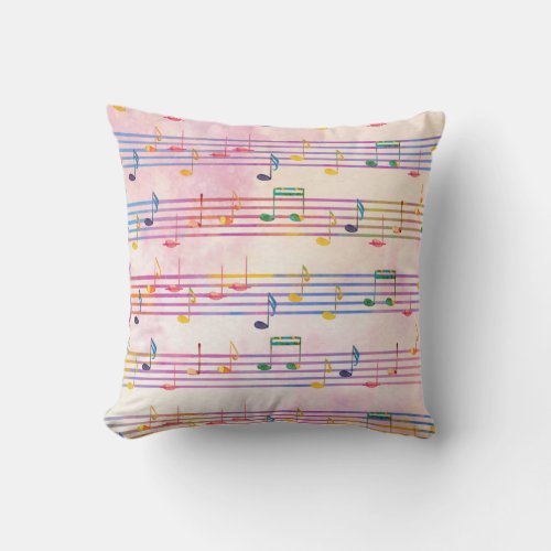 Colorful Multicolor Music Note Musician Throw Pillow