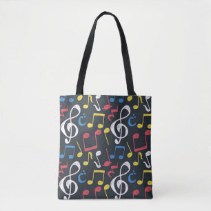 colorful multicolor music note treble clef tote bag