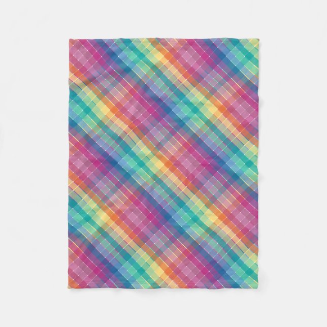Colorful Multicolor Rainbow Plaid Stripes Fleece Blanket (Front)