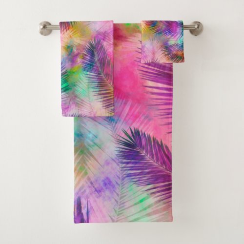 Colorful Multicolor Tropical Palm Leaves Bath Towel Set