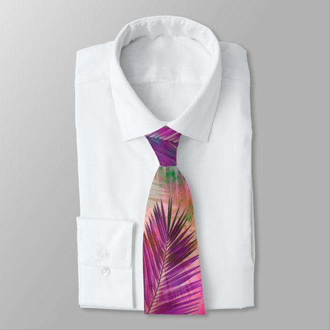 Colorful Multicolor Tropical Palm Leaves Neck Tie (Tied)