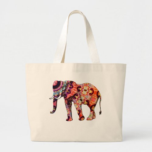 Colorful Multicolored Elephant Large Tote Bag
