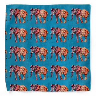Colorful Multicolored Elephant on Blue Background Bandana