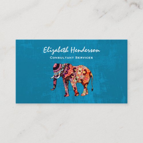 Colorful Multicolored Elephant on Blue Background Business Card