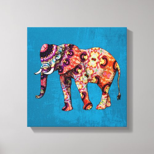 Colorful Multicolored Elephant on Blue Background Canvas Print