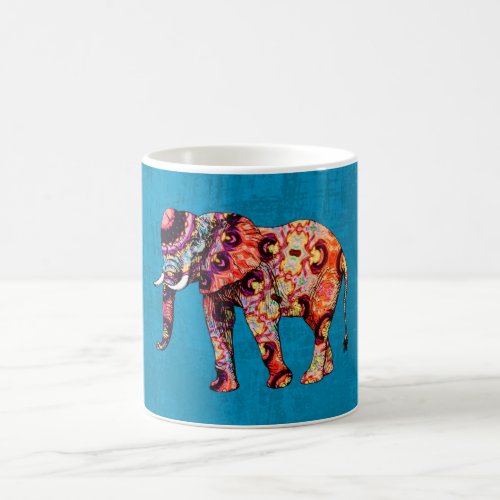 Colorful Multicolored Elephant on Blue Background Coffee Mug