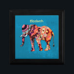 Colorful Multicolored Elephant on Blue Background Gift Box<br><div class="desc">A colorful abstract patterned elephant illustration set on a blue grunge background. The elephant has orange purple and blue colors with circles,  wavy lines and other shapes making up this eastern flavored psychedelic design.</div>