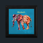 Colorful Multicolored Elephant on Blue Background Gift Box<br><div class="desc">A colorful abstract patterned elephant illustration set on a blue grunge background. The elephant has orange purple and blue colors with circles,  wavy lines and other shapes making up this eastern flavored psychedelic design.</div>