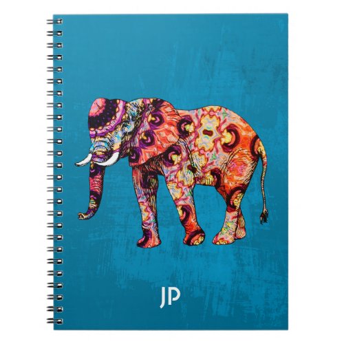 Colorful Multicolored Elephant on Blue Background Notebook