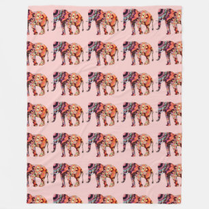 Colorful Multicolored Elephant on Pink Background Fleece Blanket