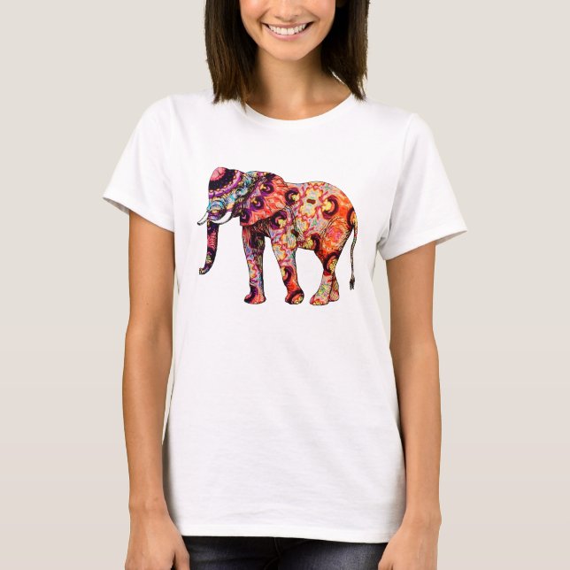 Colorful Multicolored Elephant T-Shirt (Front)