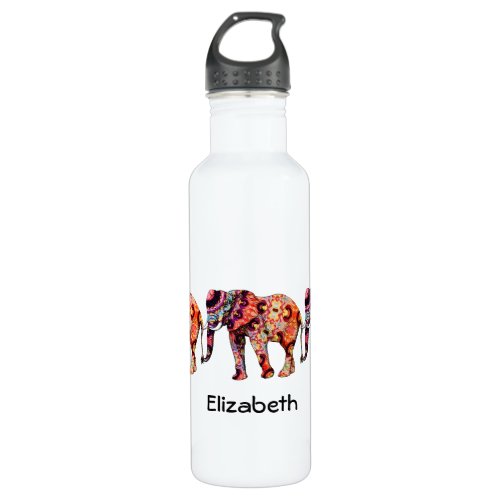 Colorful Multicolored Elephants Water Bottle