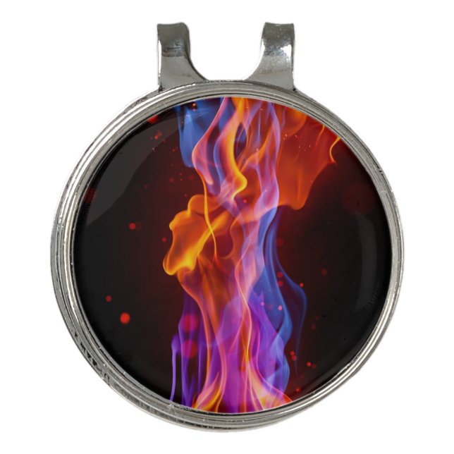 Colorful multicolored flames golf hat clip (Front)