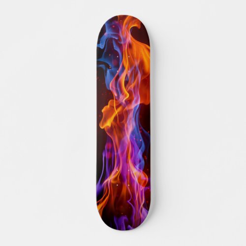 Colorful multicolored flames skateboard