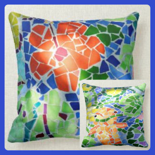 Colorful Multicolored Mosaic Koi Pond Throw Pillow