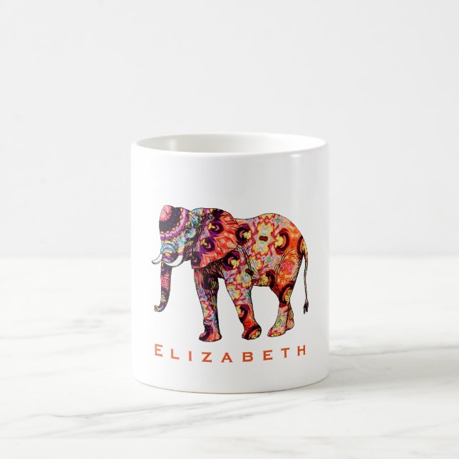Colorful Multicolored Patterned Elephant Coffee Mug (Center)