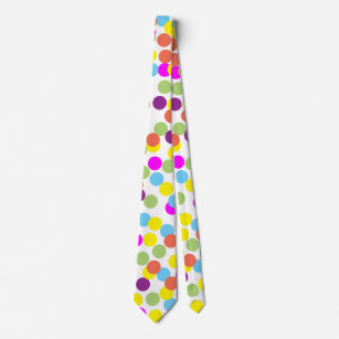 Colorful Multicolored Polka-Dots on White Tie