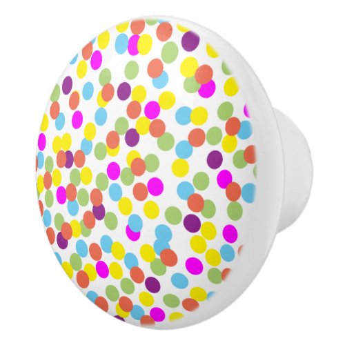 Colorful Multicolored Polka_Dots Pattern on White Ceramic Knob