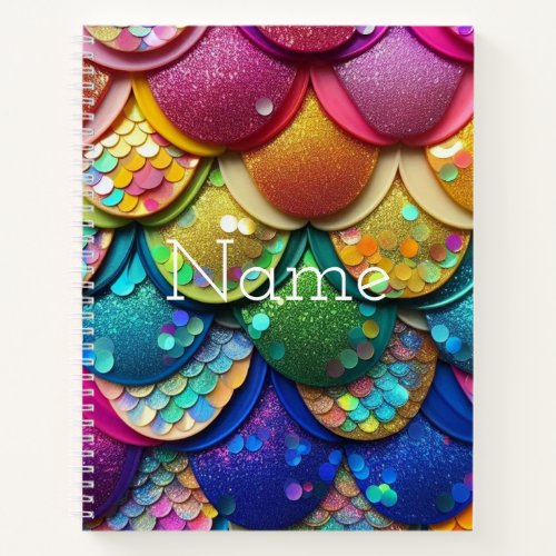 Colorful Multicolored Rainbow Mermaid Tail Name Notebook