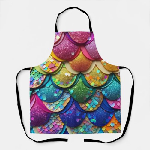 Colorful Multicolored Rainbow Mermaid Tail Print Apron