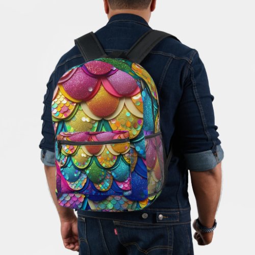 Colorful Multicolored Rainbow Mermaid Tail Print Printed Backpack