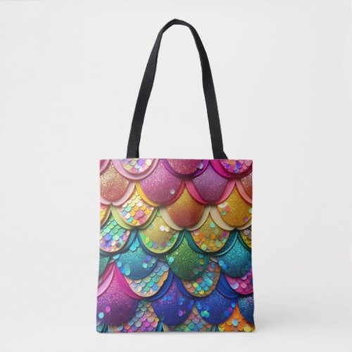 Colorful Multicolored Rainbow Mermaid Tail Print Tote Bag