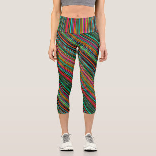 Colorful Multicolored Striped Pattern Capri Leggings