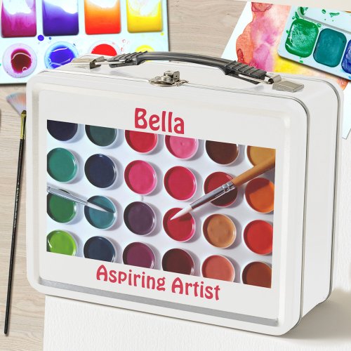 Colorful Multicolored Watercolor Paint Palette Metal Lunch Box