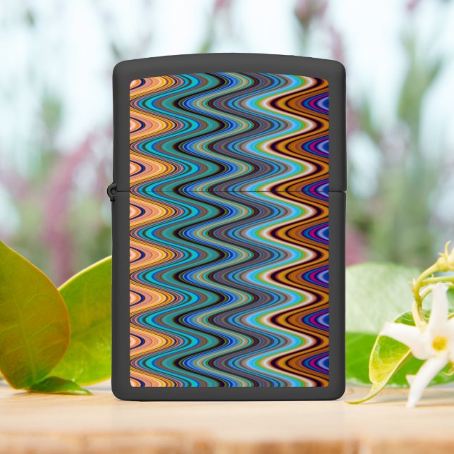 Colorful Multicolored Wavy Pattern Zippo Lighter (On Table)