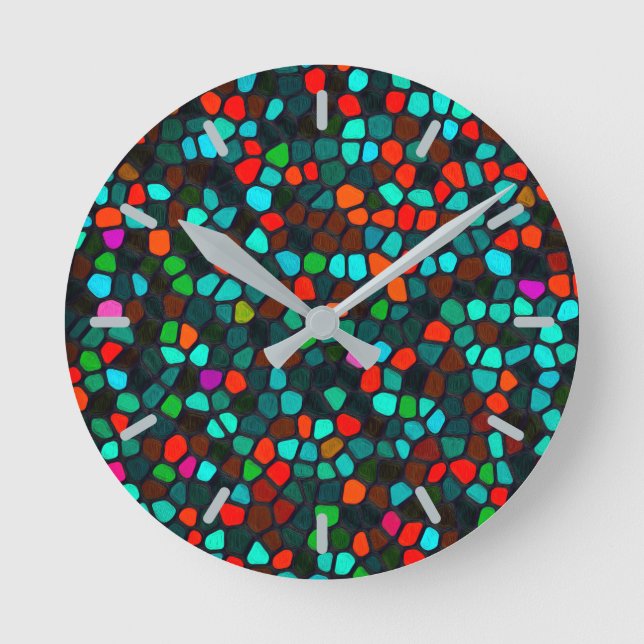 Colorful Multicoloured Mosaic Pattern Round Clock (Front)