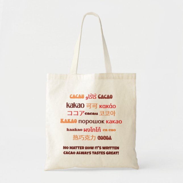 Colorful Multilingual CACAO Tote Bag (Front)