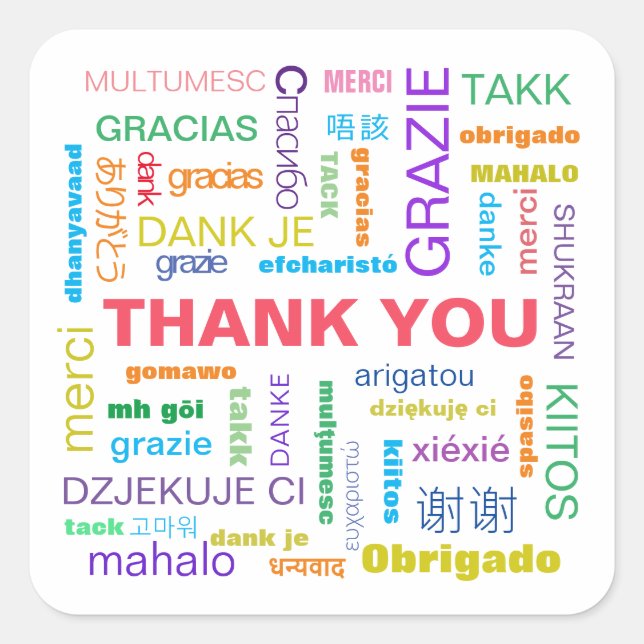 Colorful Multilingual Thank You Sticker (Front)