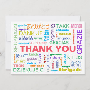 Colorful Multilingual Typography Flat Thank You Card