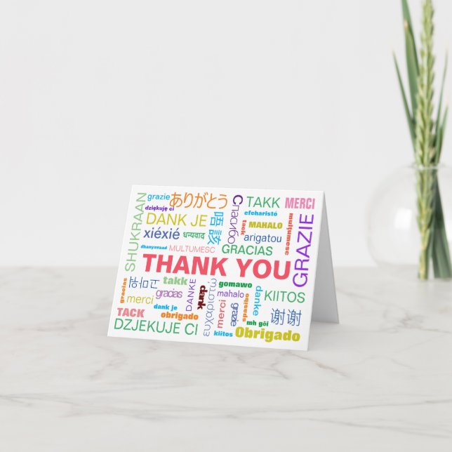 Colorful Multilingual  Typography Thank You Card (Front)