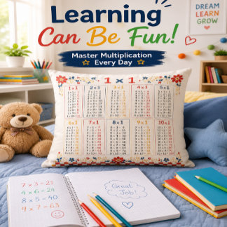 Colorful Multiplication Table Learning Pillow