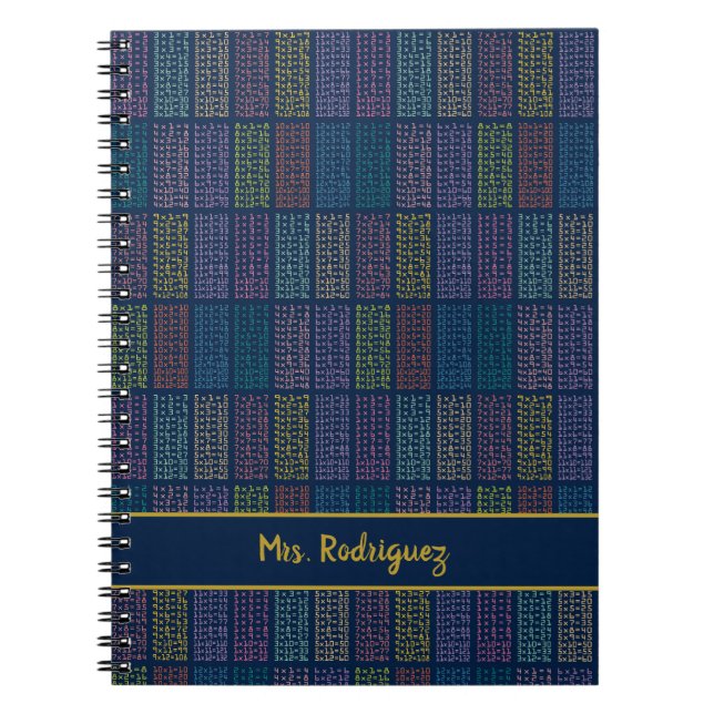 Colorful Multiplication Tables Pattern Notebook (Front)