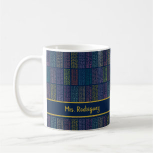 Colorful Multiplication Tables Pattern on Navy Coffee Mug