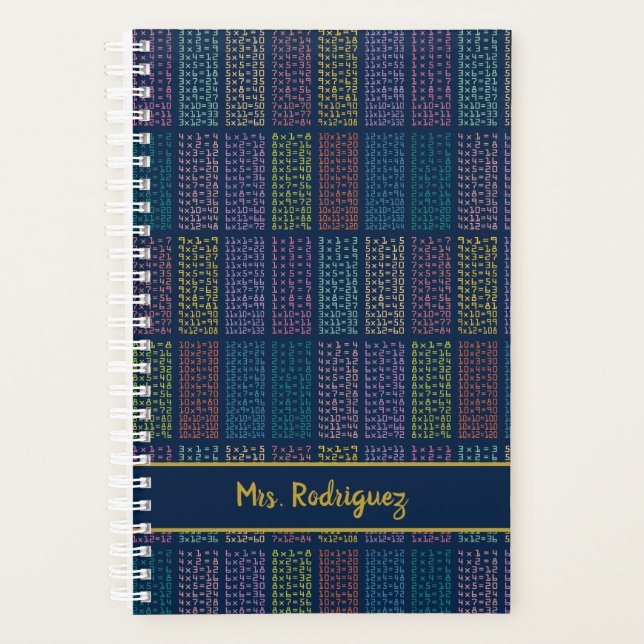 Colorful Multiplication Tables Pattern on Navy Planner (Front)