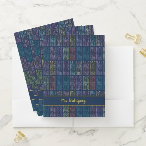 Colorful Multiplication Tables Pattern on Navy Pocket Folder