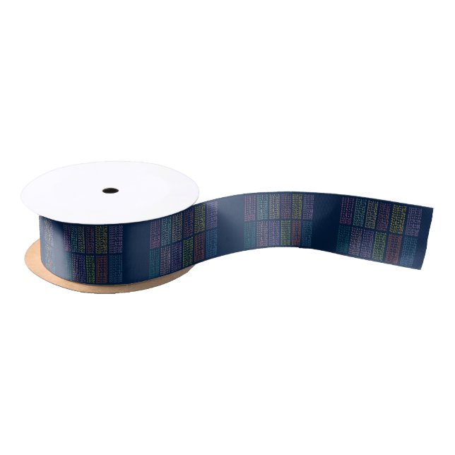 Colorful Multiplication Tables Pattern on Navy Satin Ribbon (Spool)