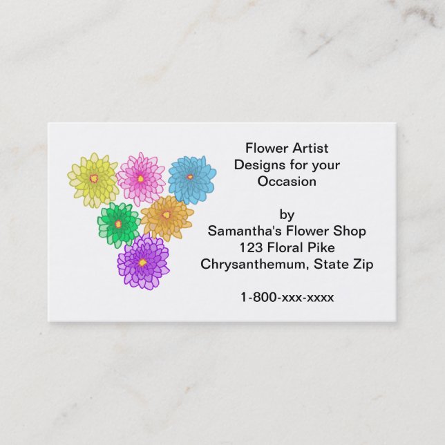 Colorful Mums Custom Business Cards (Front)