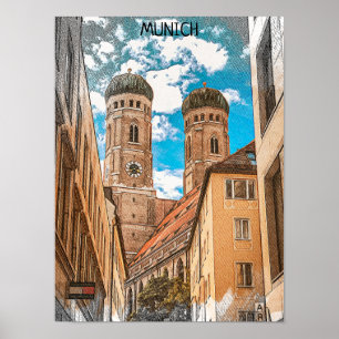 Colorful Munich Germany Frauenkirche Poster