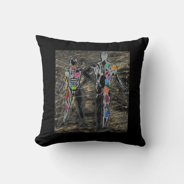 Colorful muscles chart anatomy throw pillows (Front)
